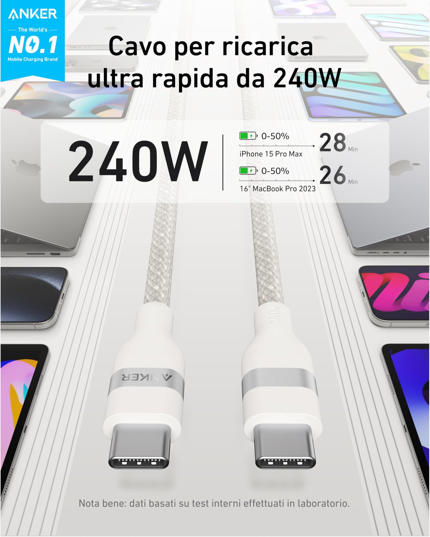 Câble Anker USB-C vers USB-C (240 W, upcyclé et tressé)