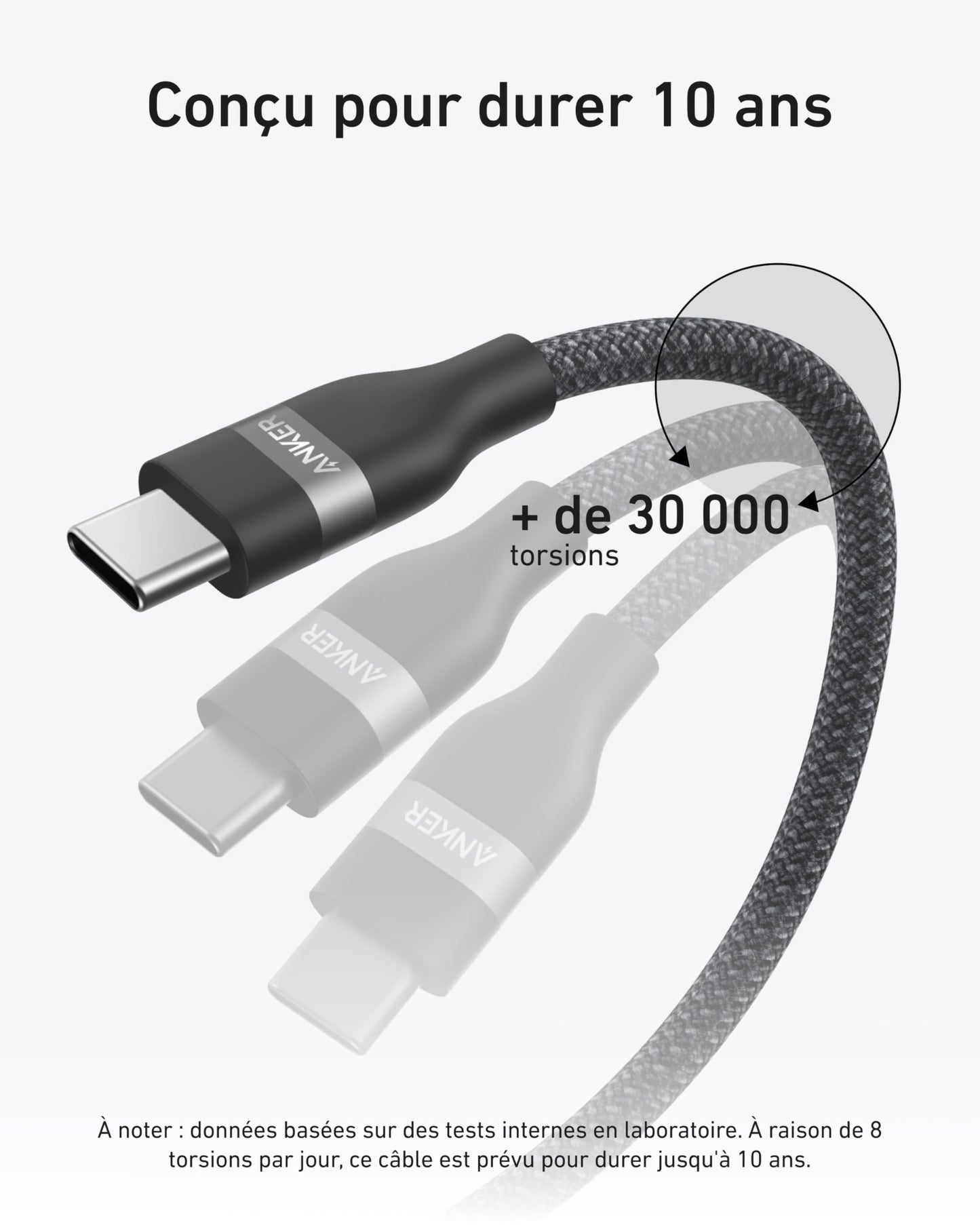 Câble Anker USB-C vers USB-C (240 W, upcyclé et tressé)