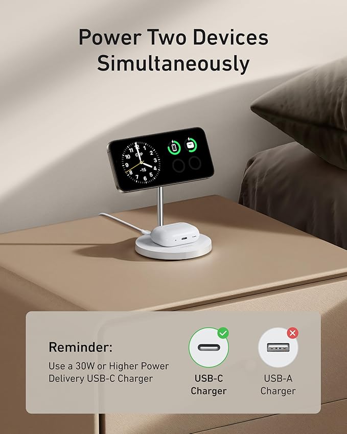 Chargeur sans fil Anker MagGo (2-en-1) + Chargeur Nano (30 W, GaN)