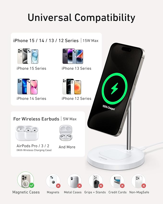 Chargeur sans fil Anker MagGo (2-en-1) + Chargeur Nano (30 W, GaN)
