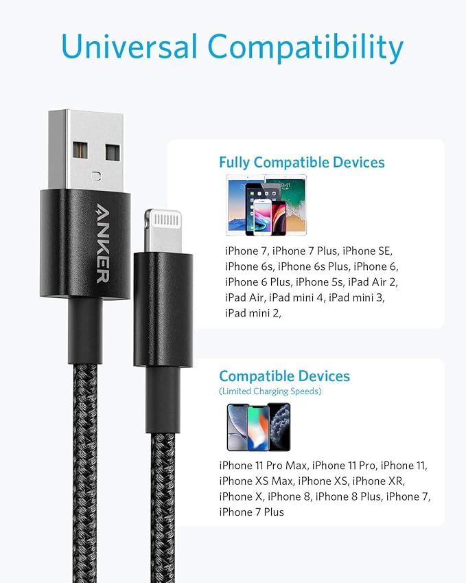 Câbles Anker Lightning (2 pièces, 1,8 m, USB-A, MFi)