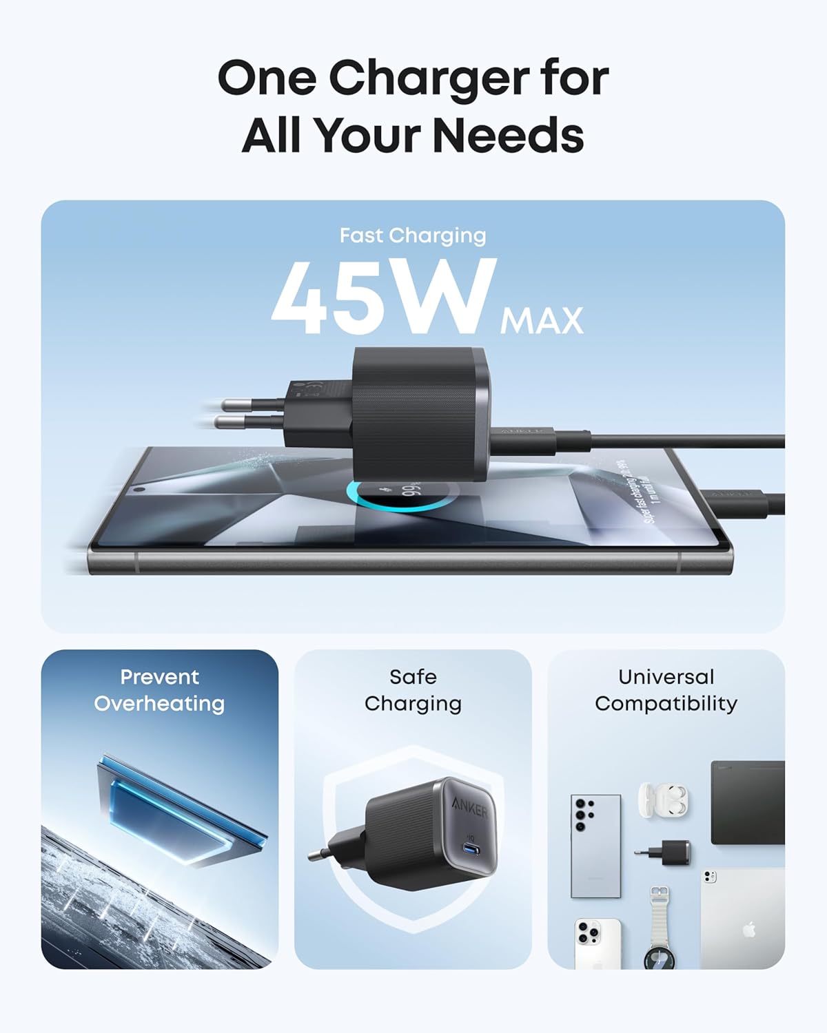 Chargeur Anker Nano (45 W) avec câble USB-C