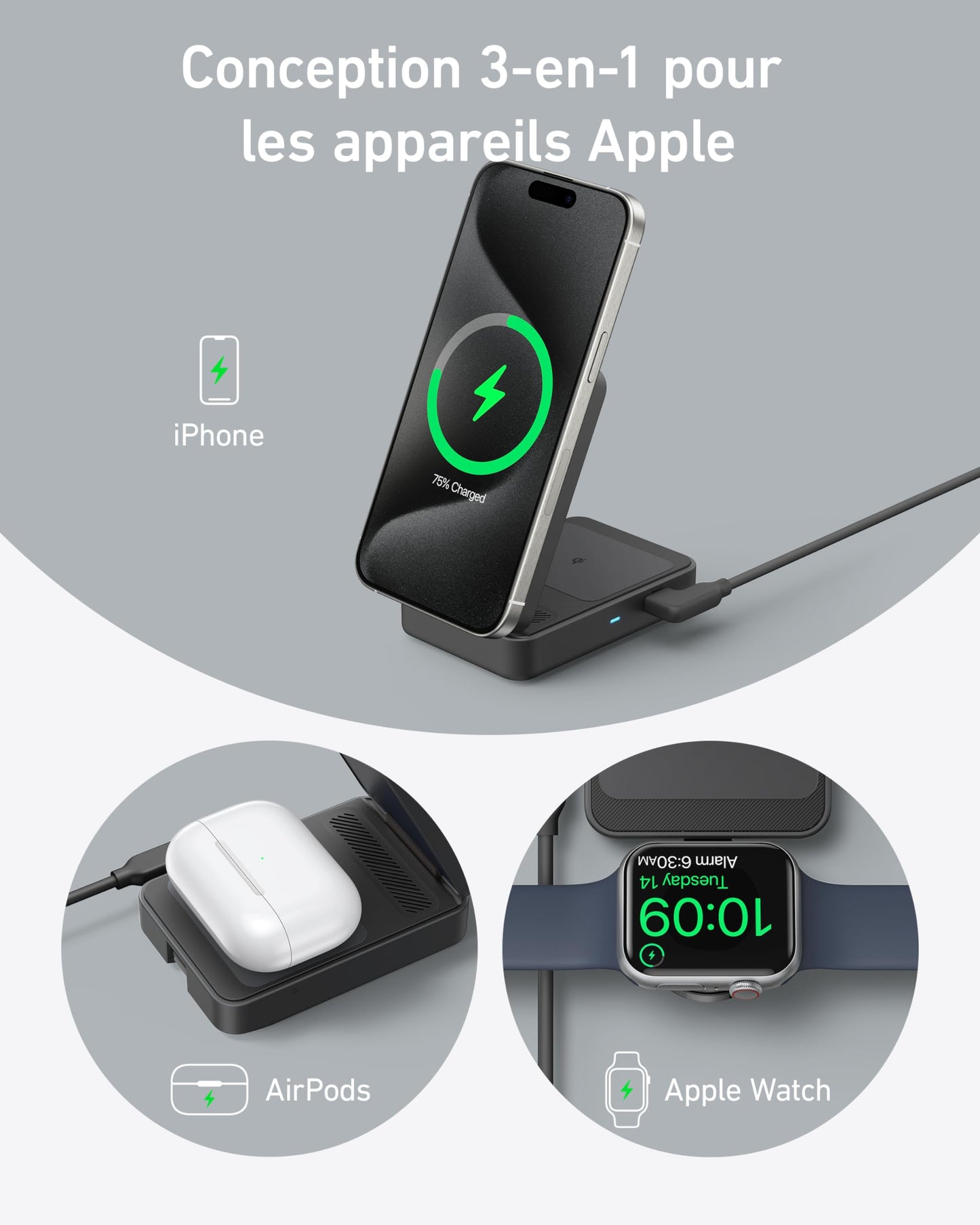 Station de recharge sans fil Anker (pliable, 3-en-1)