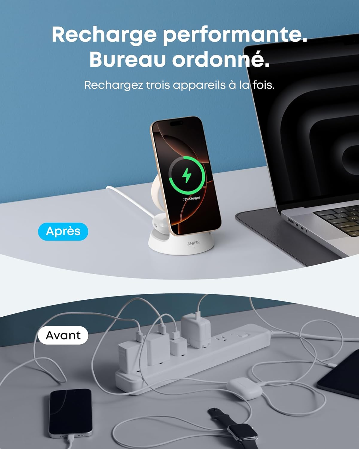 Station de charge sans fil Anker MagGo (3-en-1)