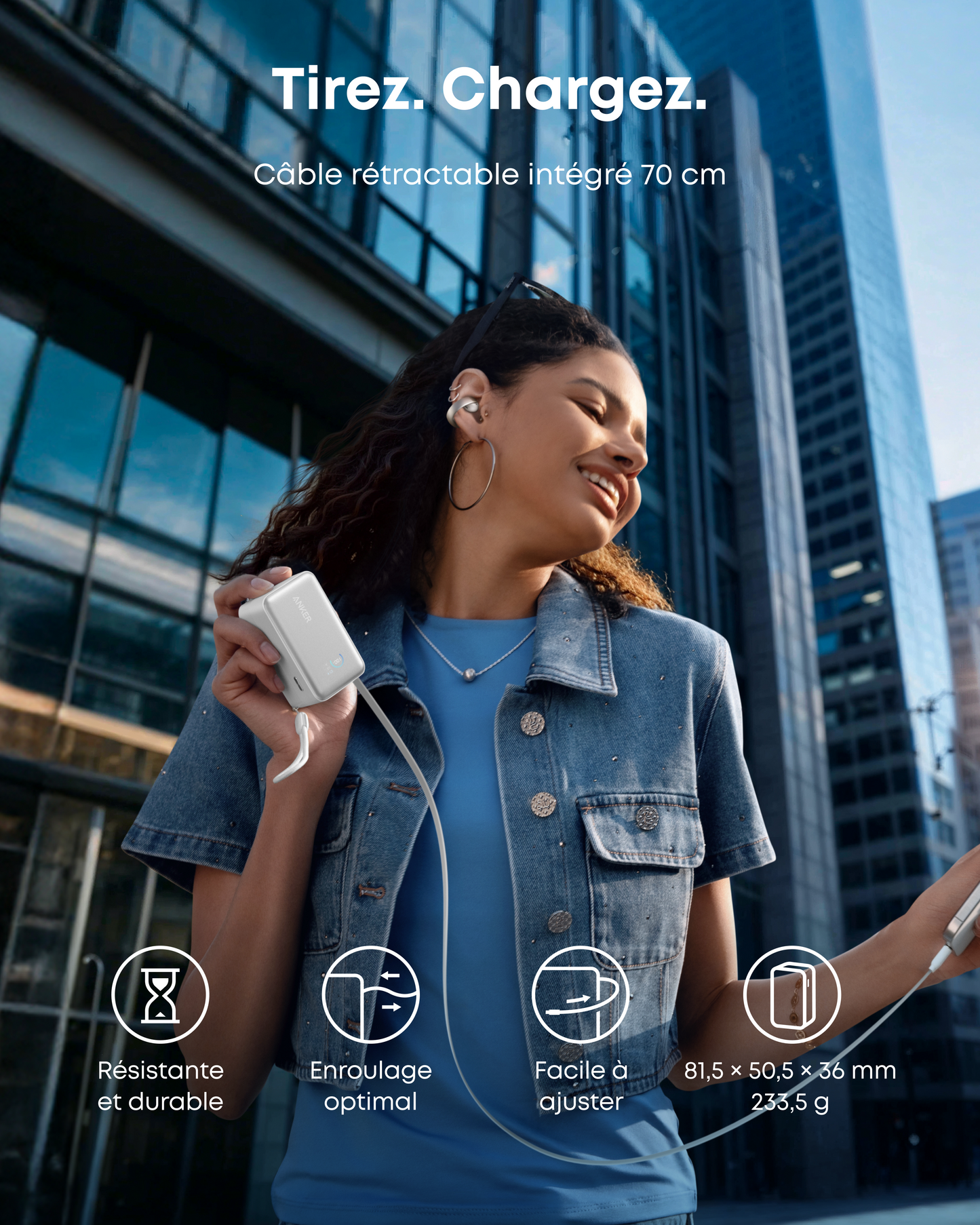 Batterie externe Anker Nano (10K, 45 W, câble USB-C rétractable intégré)
