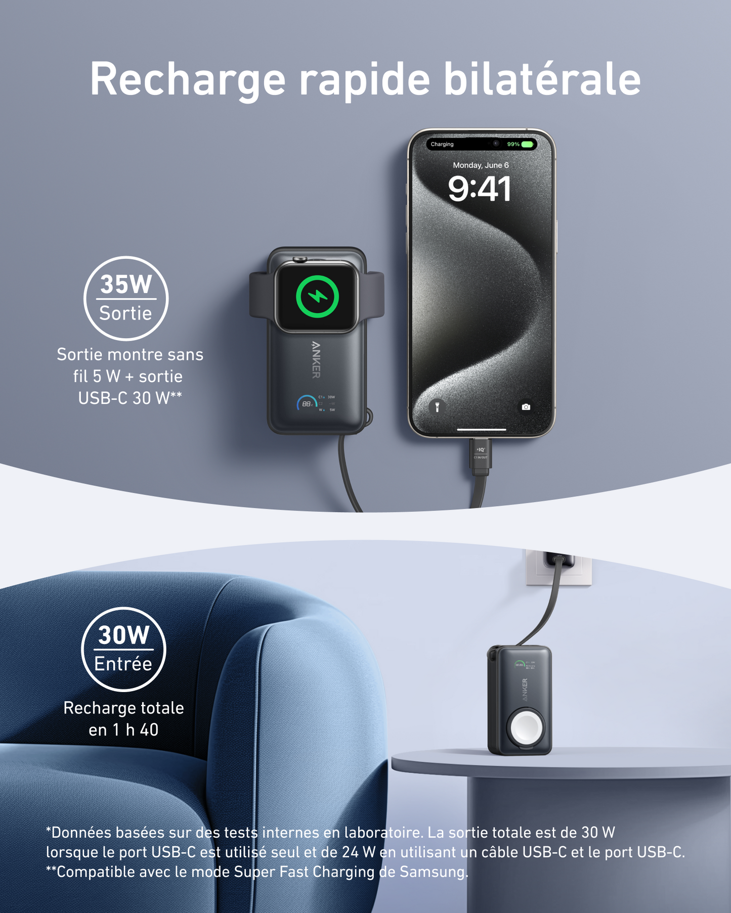 PowerBank Anker MagGo (10K, 35 W, pour Apple Watch)
