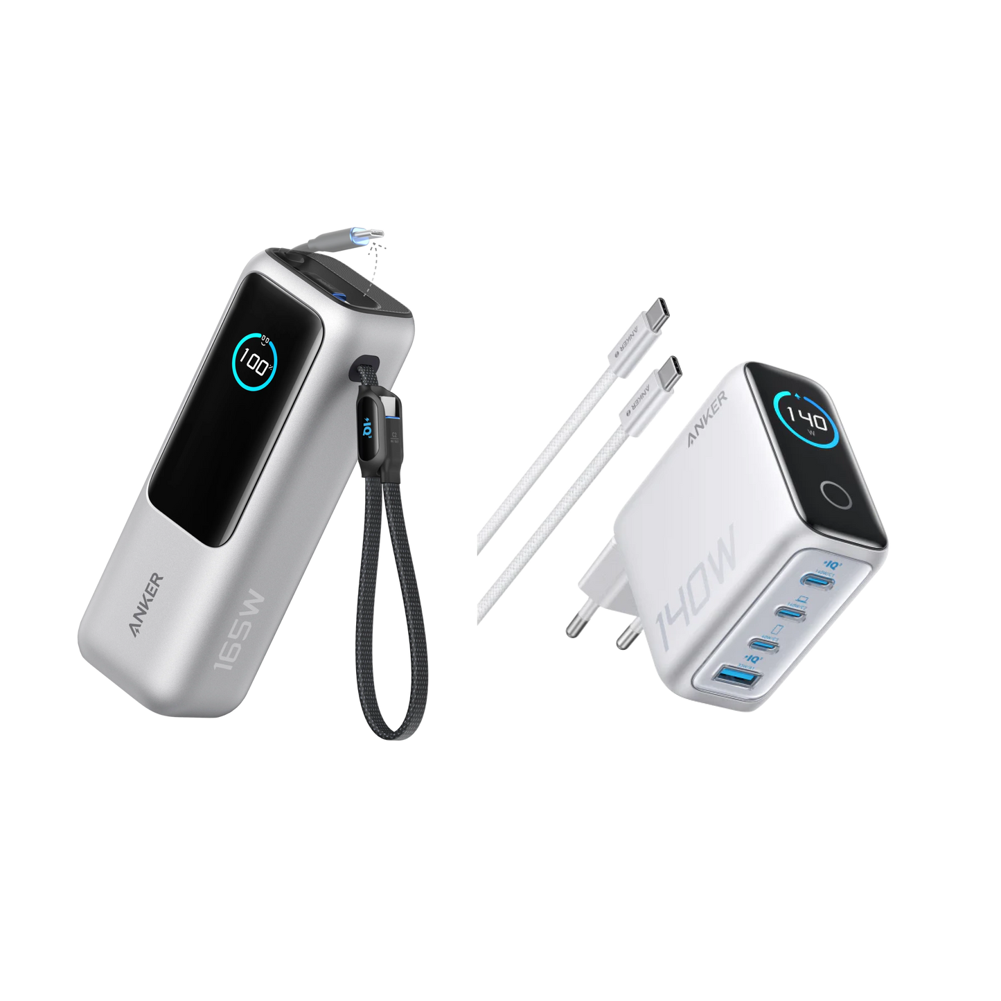 PowerBank Anker (25K, 165 W) + Chargeur Anker Zolo (140 W, 4 ports, PD 3.1)