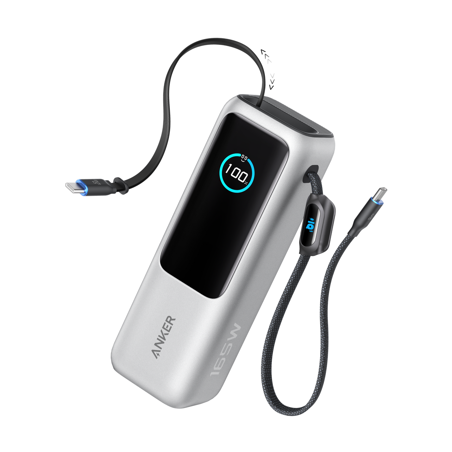 PowerBank Anker (25K, 165 W, câble intégré + câble rétractable)