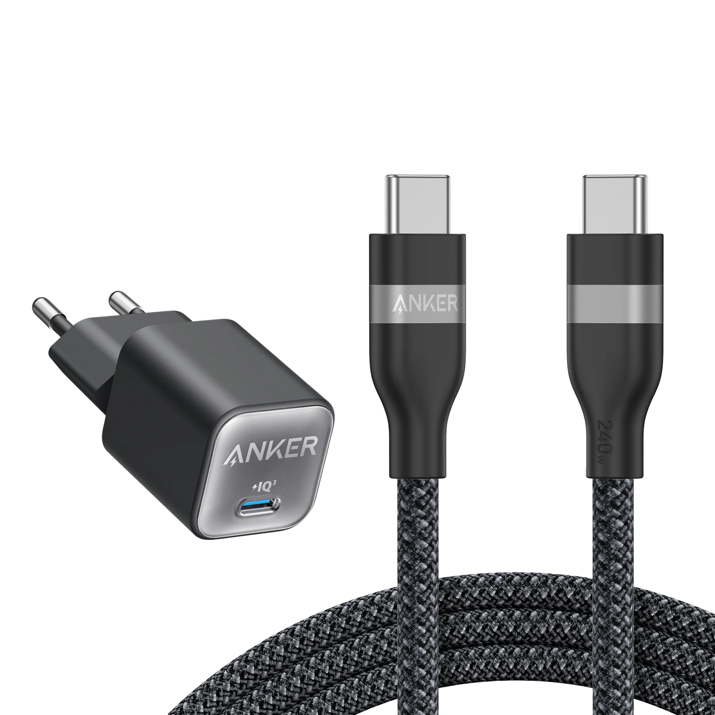 Chargeur Anker <b>511</b> (Nano Pro) + Câble USB-C vers USB-C (240 W, 180 CM)