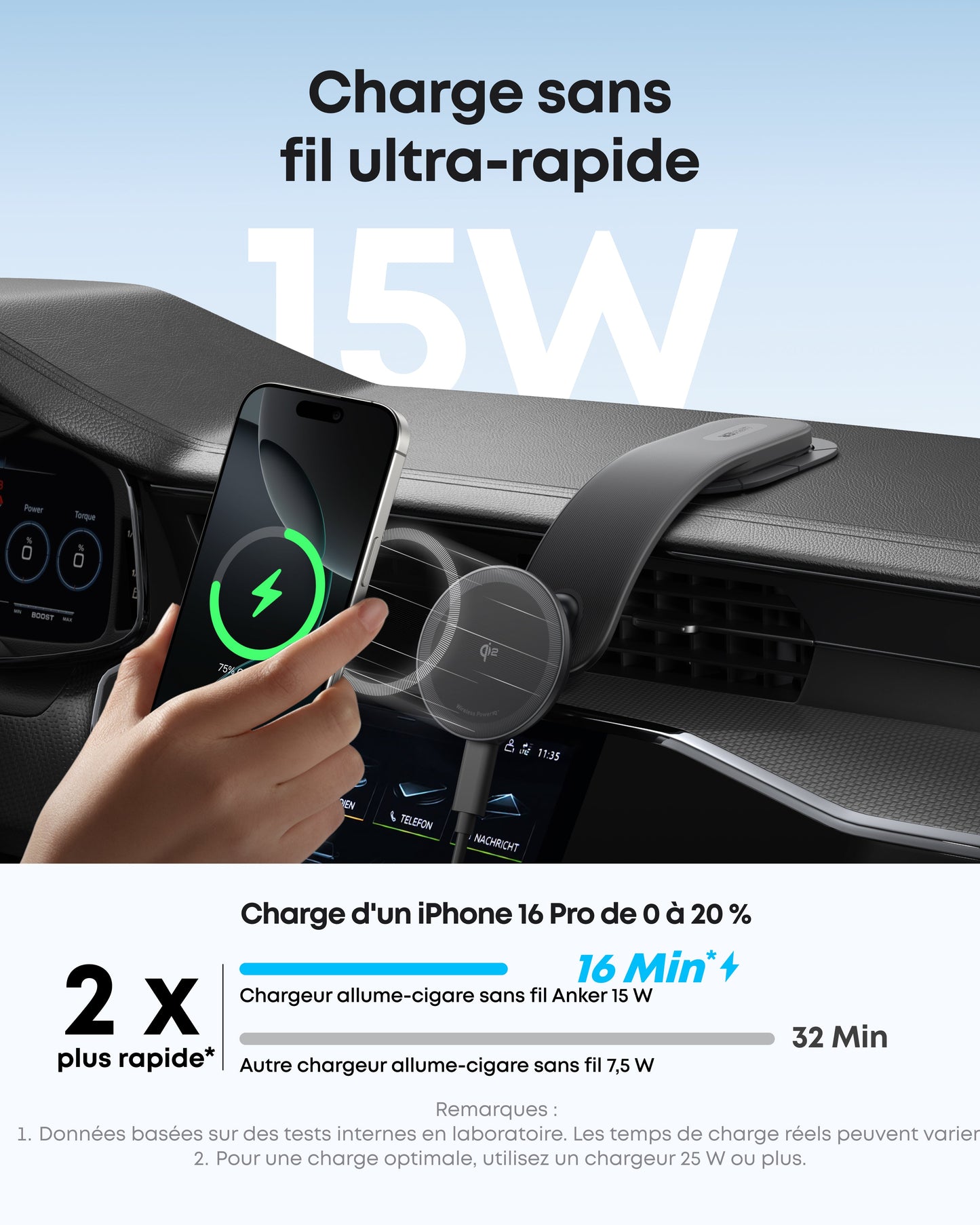 Chargeur allume-cigare magnétique Qi2 Anker