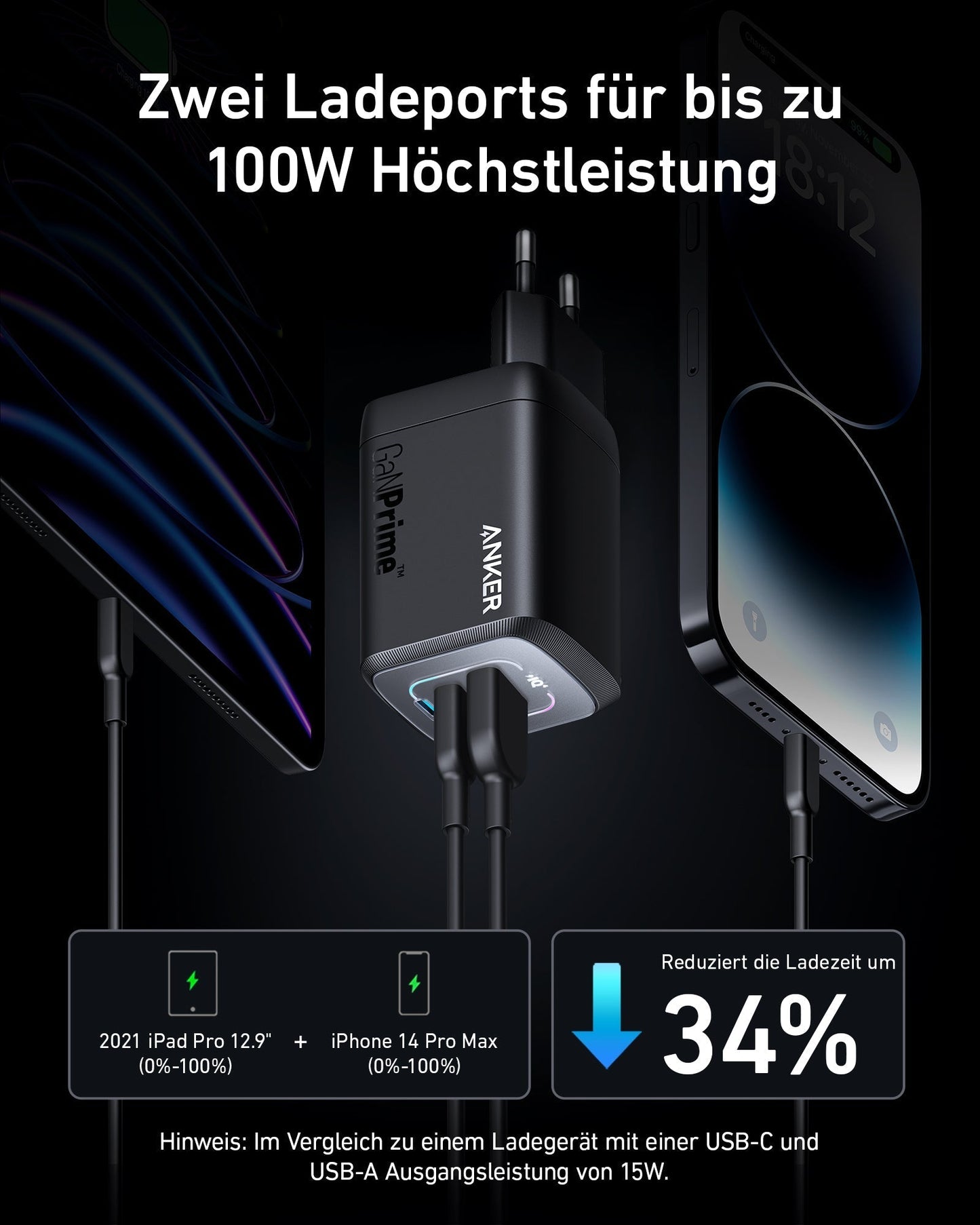 Anker Prime chargeur USB-C GaN 100 W + Câble USB-C vers USB-C Anker Prime (240 W)