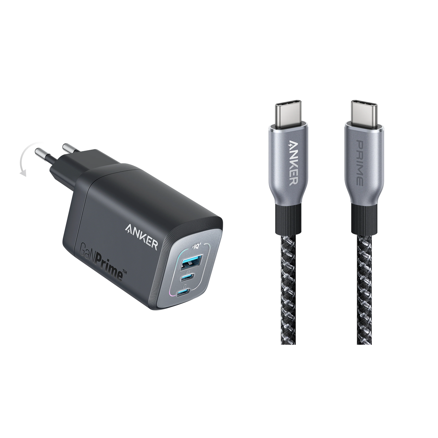 Anker Prime chargeur USB-C GaN 100 W + Câble USB-C vers USB-C Anker Prime (240 W)