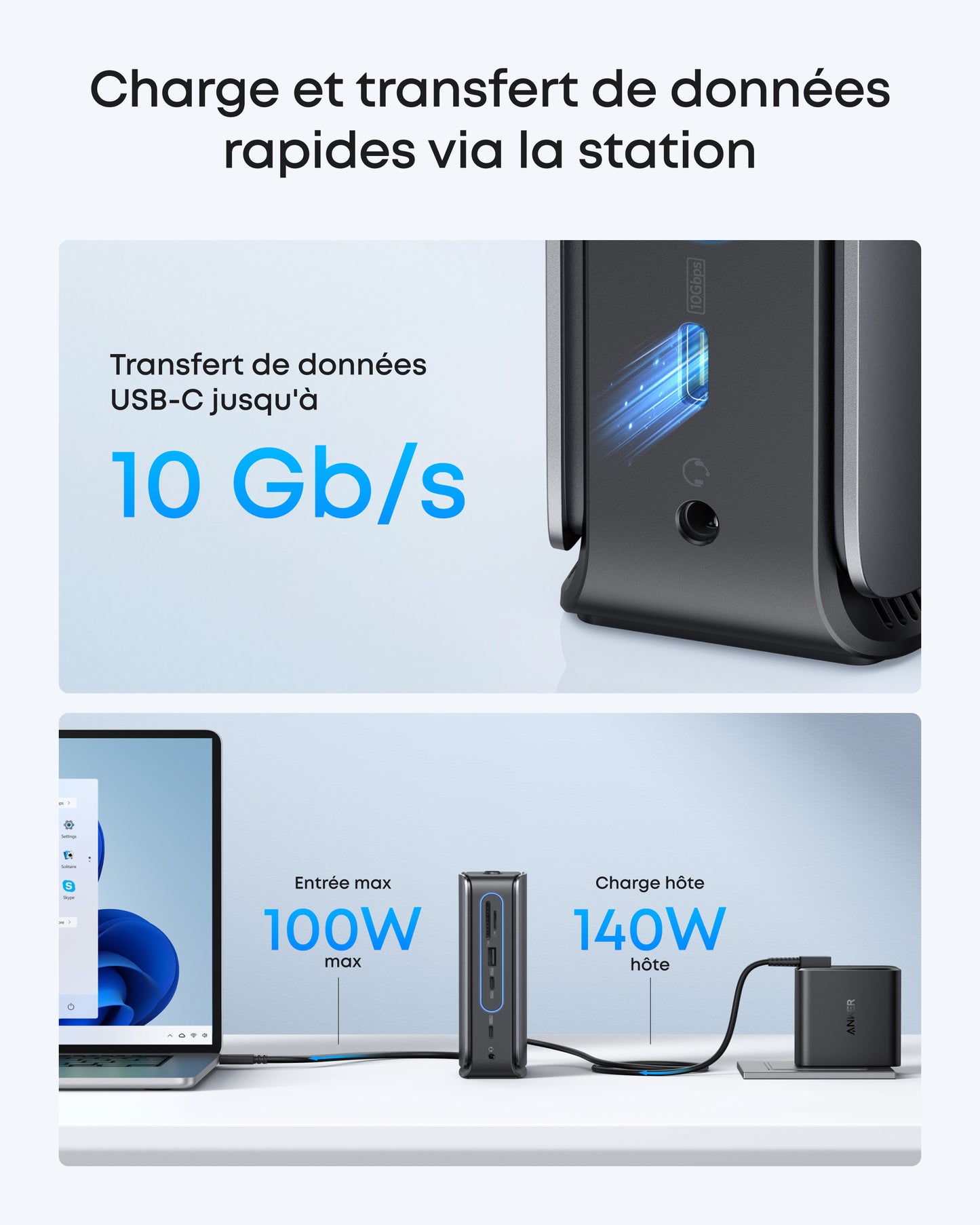 Concentrateur Anker Nano, hub USB-C compact 6-en-1 avec charge PD 85 W (chargeur non inclus)
