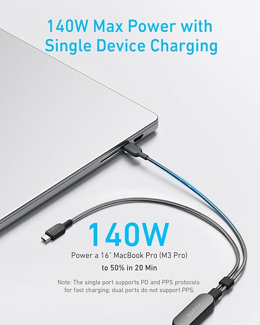 Anker 2-in-1 USB-C to USB-C Cable (4 ft, 140W, Braided)