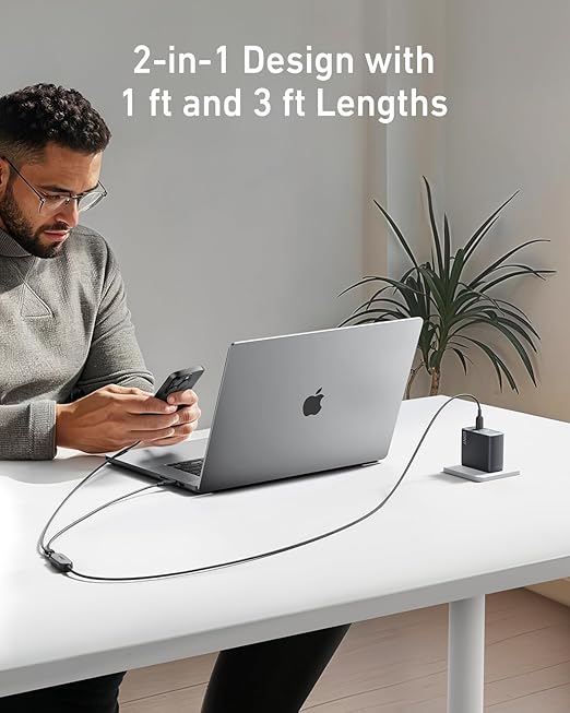 Anker 2-in-1 USB-C to USB-C Cable (4 ft, 140W, Braided)