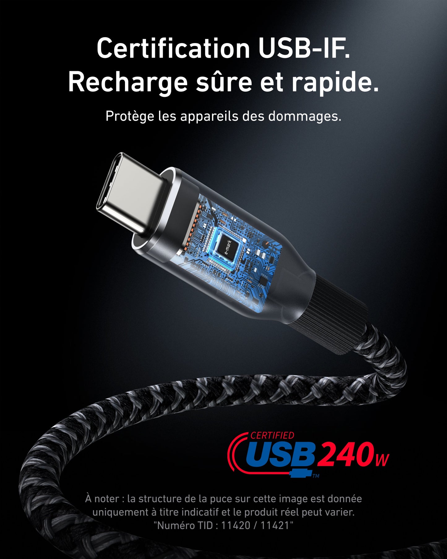 Câble USB-C vers USB-C Anker Prime (240 W, design tressé et recyclé)