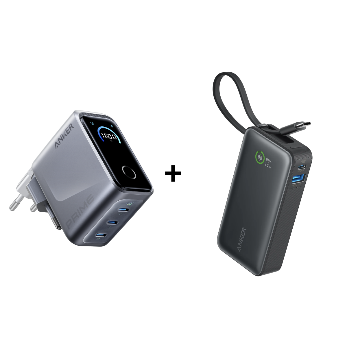 Chargeur Anker Prime (160 W, 3 ports) +Anker Nano PowerBank (30 W)