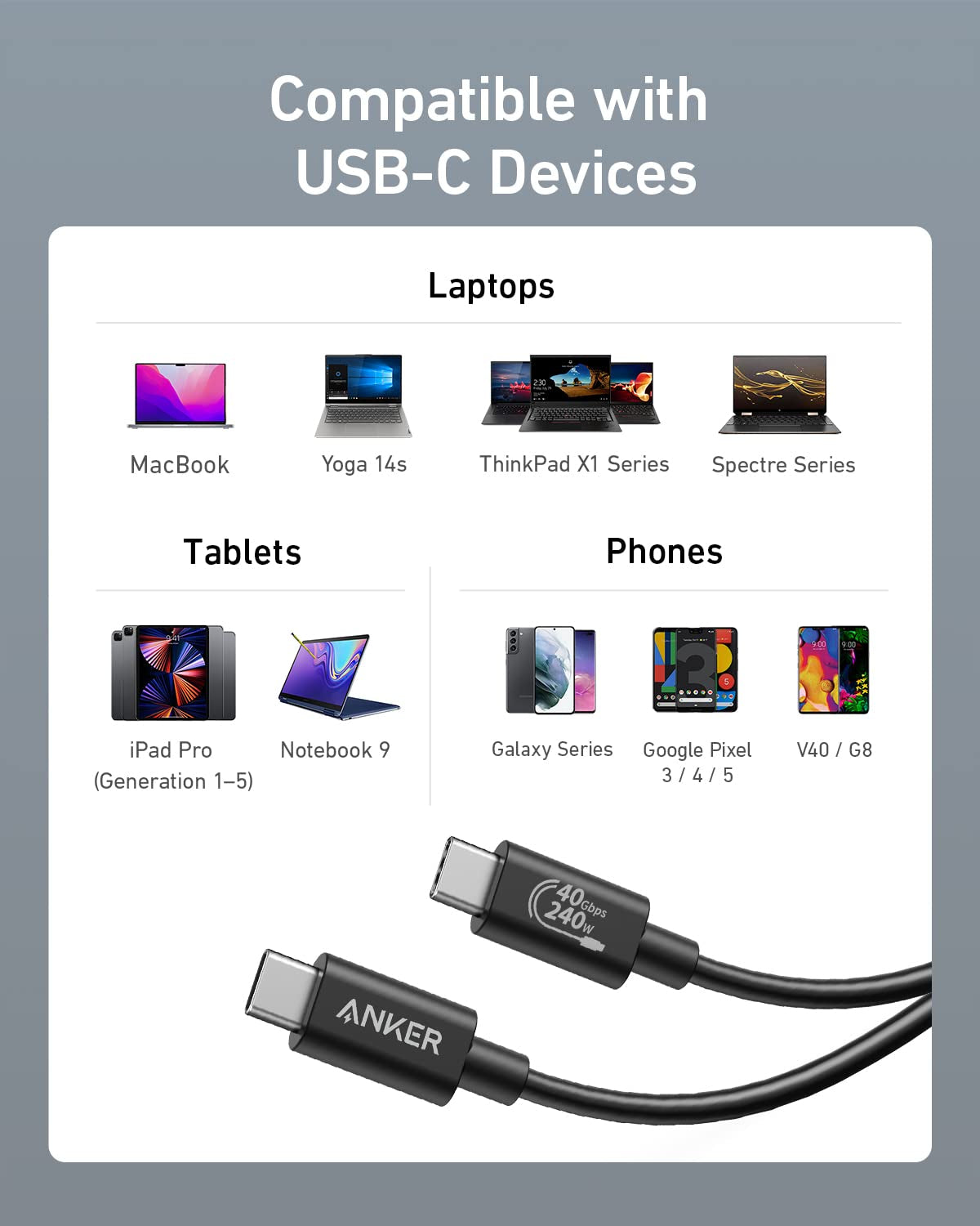 câble USB-C vers USB-C Anker 515 (USB4, 1 m)