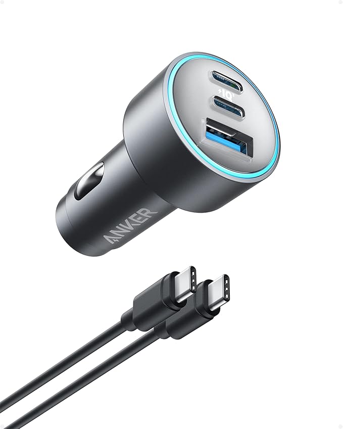 Chargeur Anker Voiture 67 W (3 ports, câble USB-C inclus)
