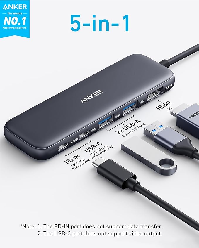 Anker Hub USB-C (5-en-1, HDMI 4K, MacBook/PC)