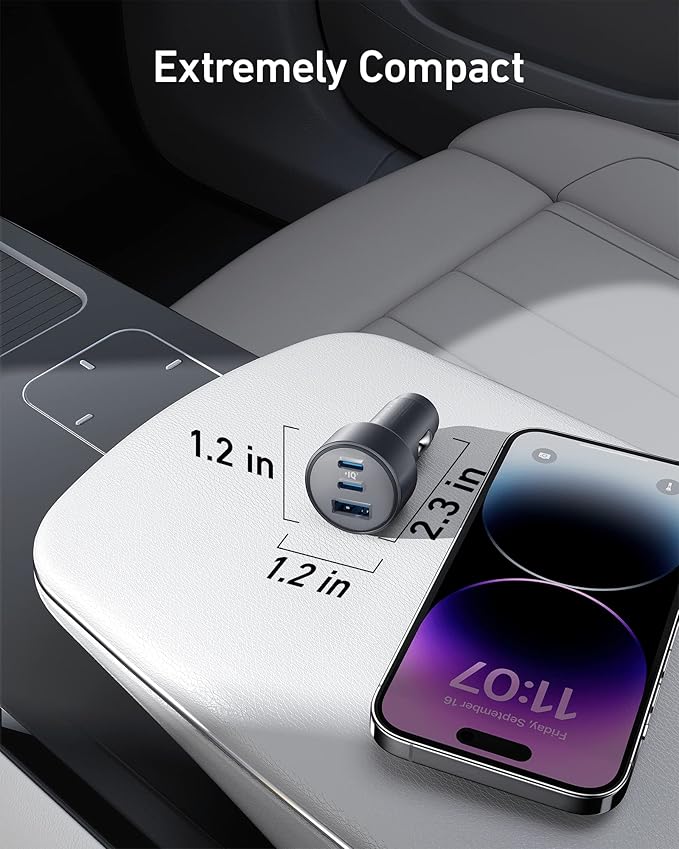 Chargeur Anker Voiture 67 W (3 ports, câble USB-C inclus)