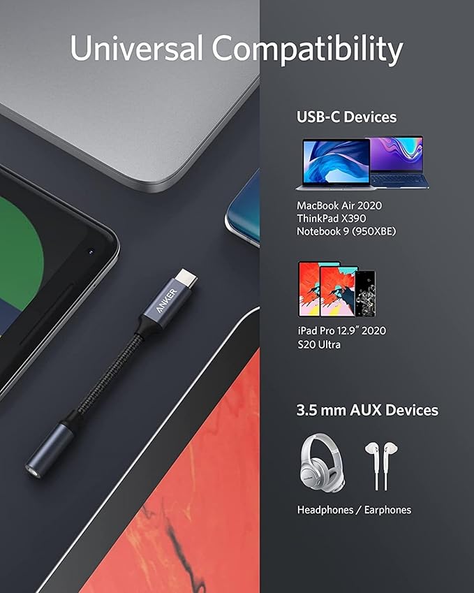 Anker Adaptateur USB-C Audio (3,5 mm, câble tressé)