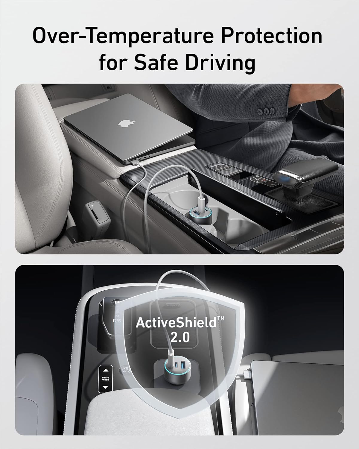 Chargeur Anker Voiture 67 W (3 ports, câble USB-C inclus)