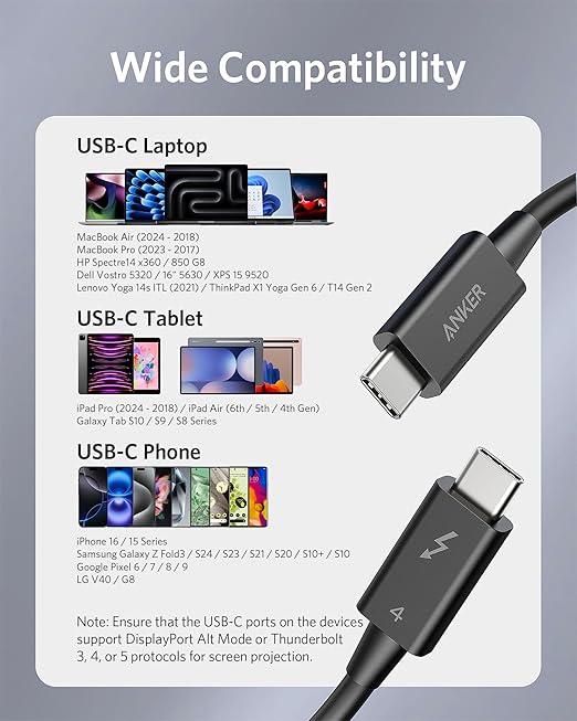 Câble Anker Thunderbolt 4 (70 cm, 100 W, 40 Gbit/s)