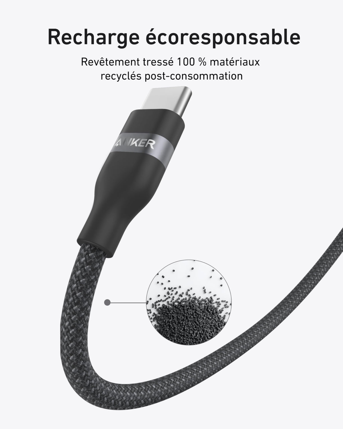 Chargeur Anker Nano (45 W, écran intelligent) + Câble Anker USB-C vers USB-C (240 W, upcyclé et tressé)