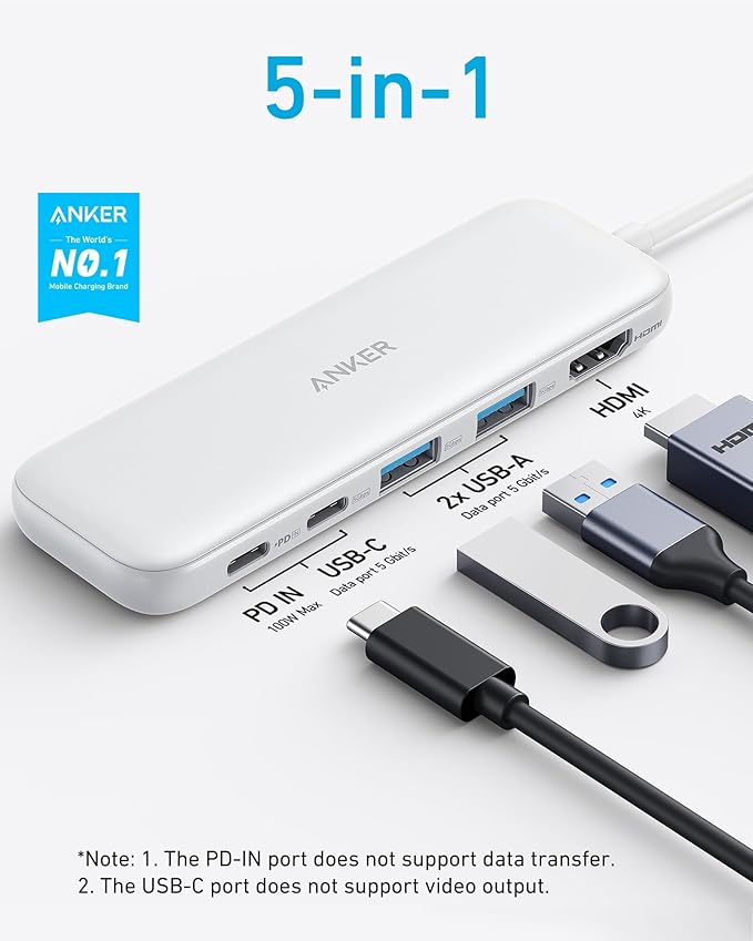 Anker Hub USB-C (5-en-1, HDMI 4K, MacBook/PC)