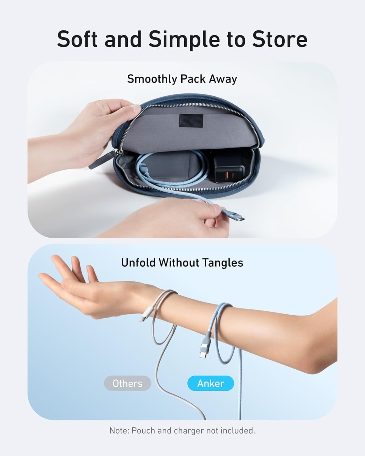 Chargeur Anker Nano (45 W, écran intelligent) + Câble Anker USB-C vers USB-C (240 W, upcyclé et tressé)