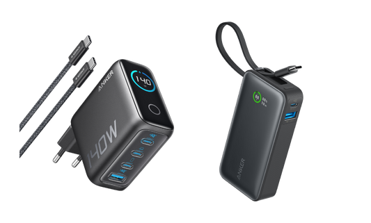 Chargeur Anker (140 W, 4 ports, PD 3.1) avec câble USB-C + Anker Nano PowerBank (30 W, câble USB-C intégré)