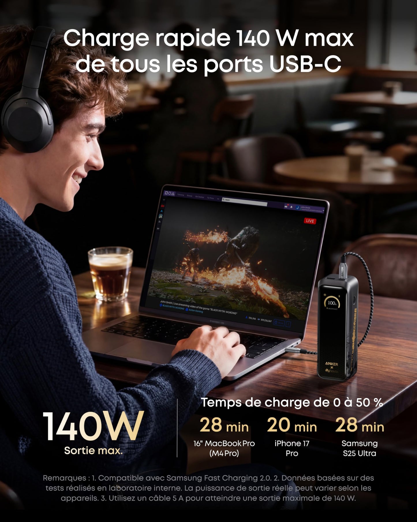 Batterie externe Anker Prime (20K, 220 W) édition Black Myth