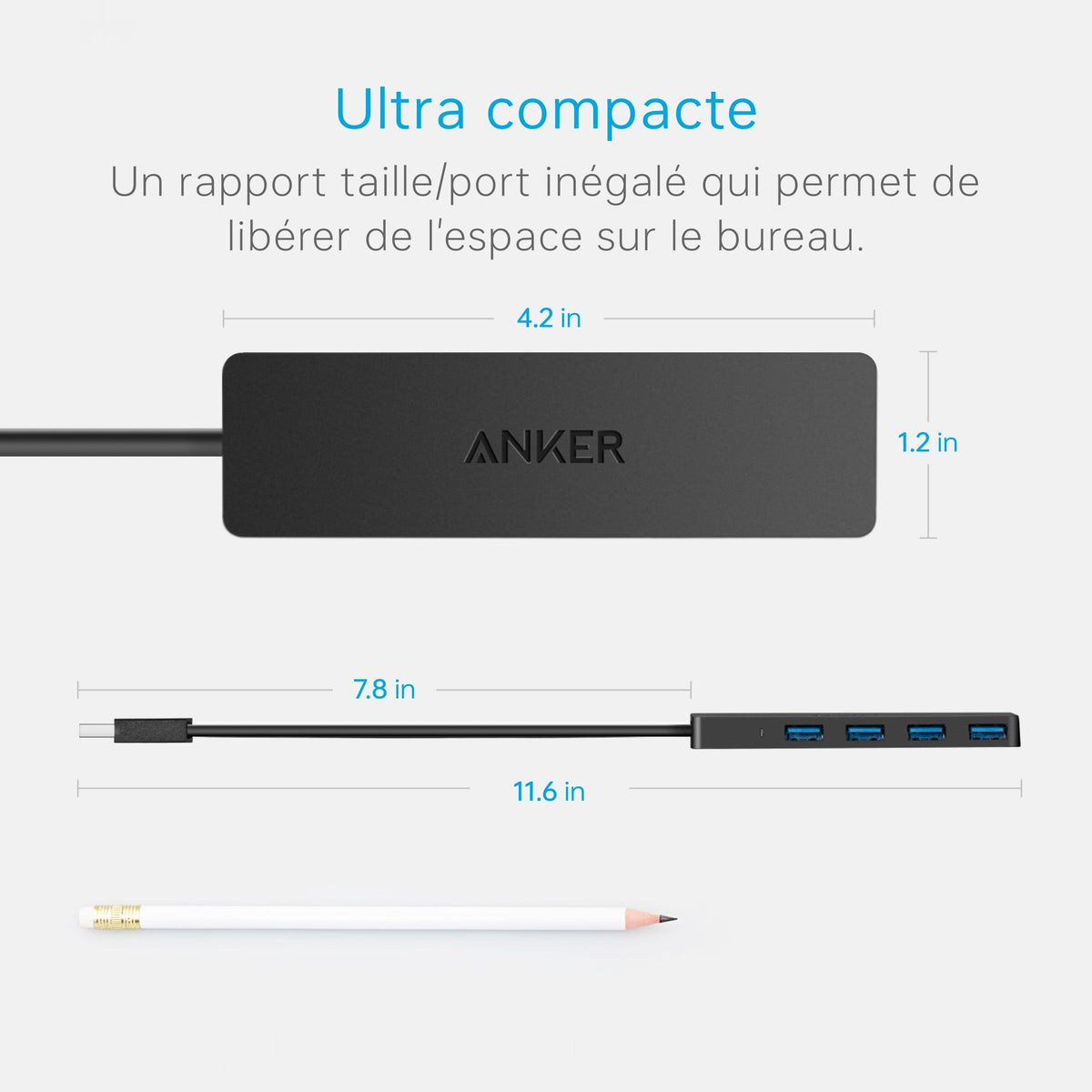 Hub de données 4 ports USB 3.0 ultra-fin