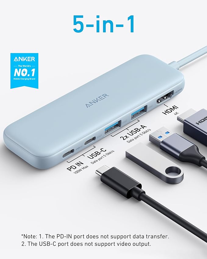 Anker Hub USB-C (5-en-1, HDMI 4K, MacBook/PC)