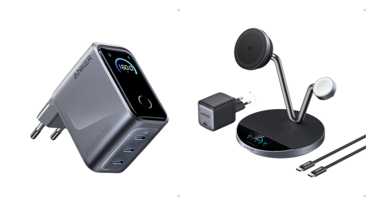 Chargeur Anker Prime (160 W, 3 ports) avec écran + Station de charge sans fil Qi2 Anker Prime (3-en-1)