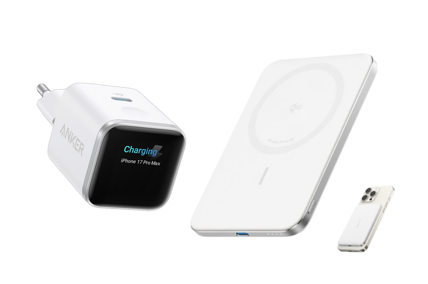 Chargeur Anker Nano (45 W, écran intelligent) + Batterie externe Anker Nano (5K, MagGo, Slim)