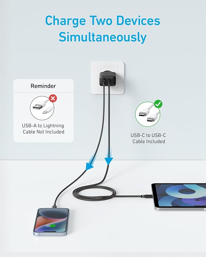 Chargeur Anker 20 W (iPhone/iPad, USB-C, câble 1,5 m)