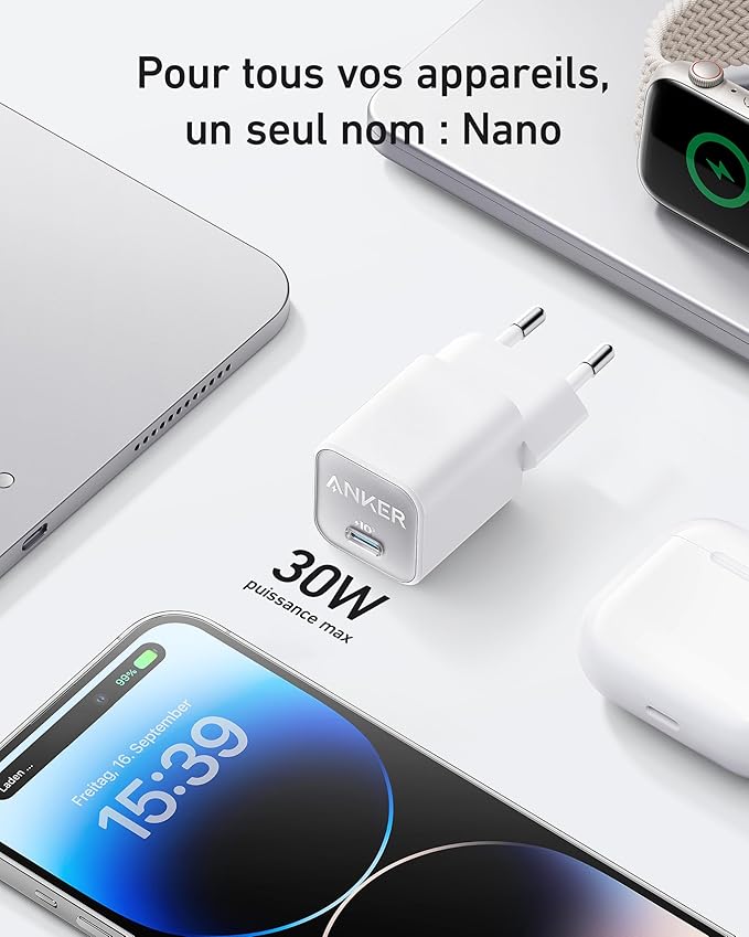 Chargeur sans fil Anker MagGo (2-en-1) + Chargeur Nano (30 W, GaN)
