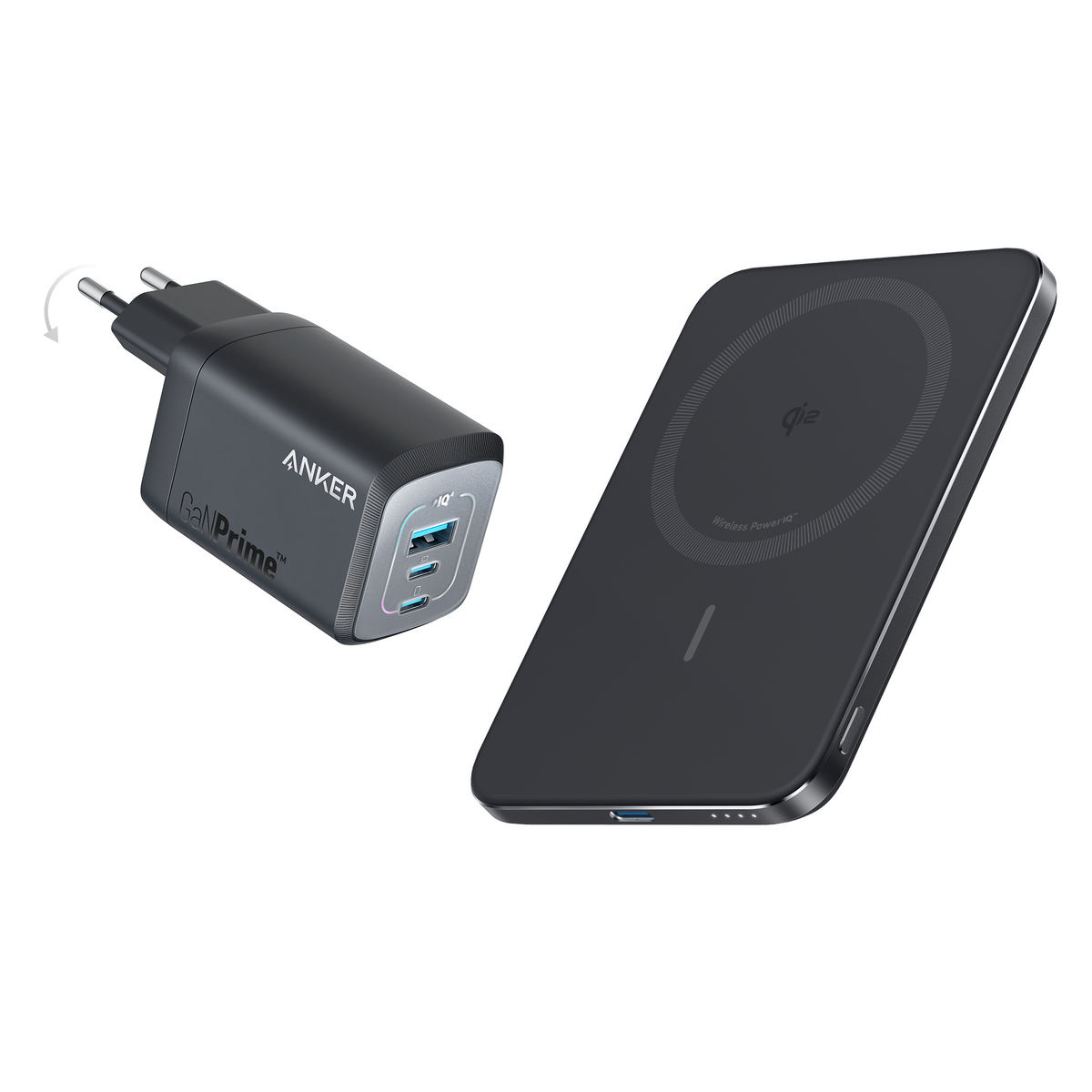 chargeur rapide (3 ports) + Batterie externe Anker Nano (5K)