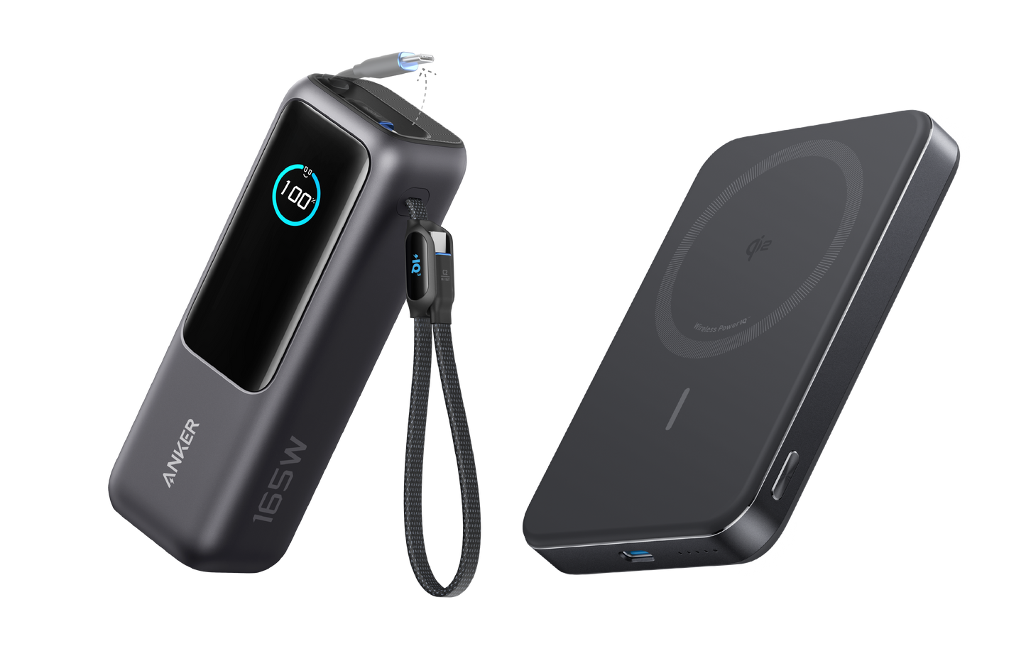 PowerBank Anker (25K, 165 W, câble intégré + câble rétractable) + Anker MagGo Powerbank (10000mAh, Slim)