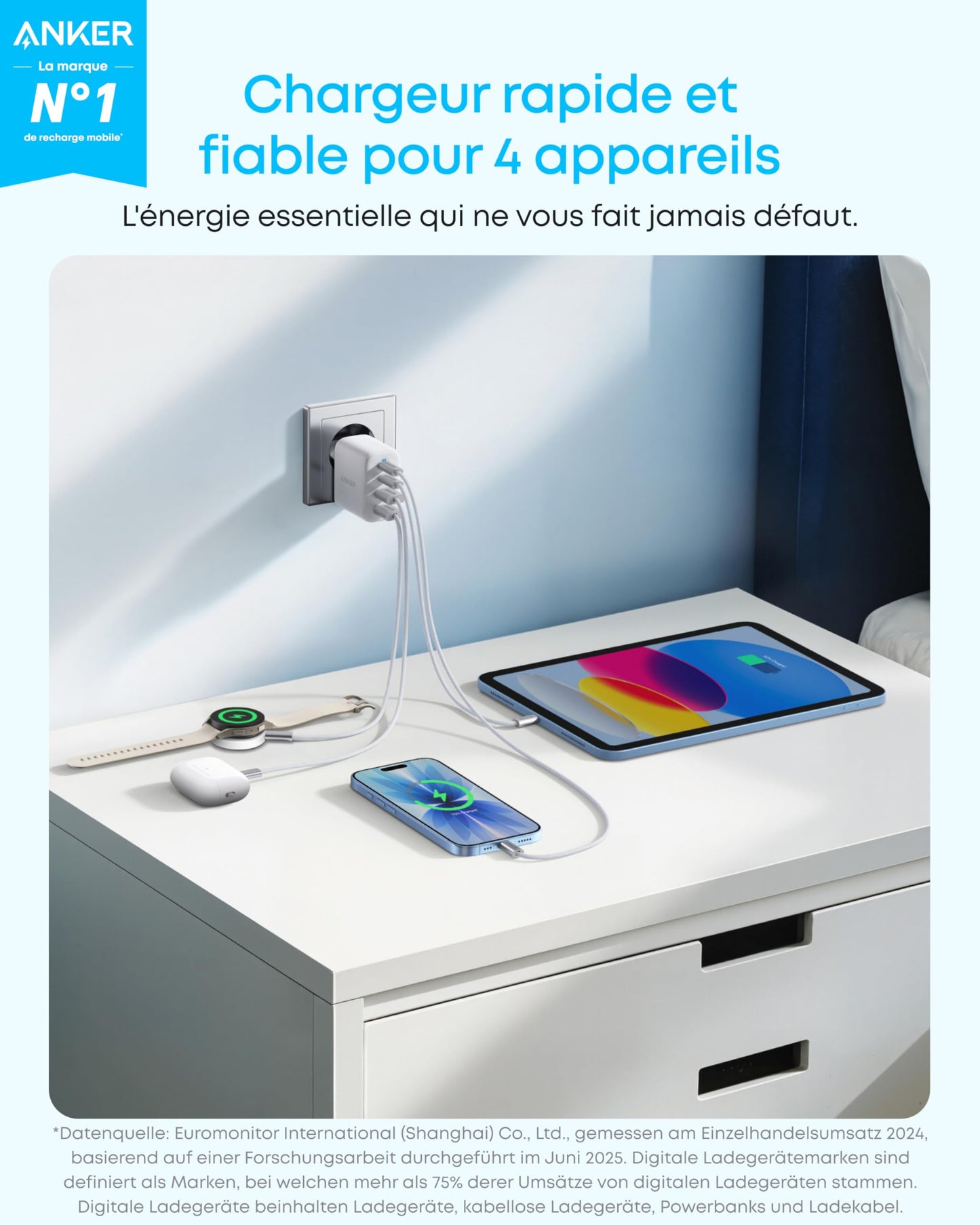 Chargeur Anker Zolo (50 W, 4 ports)