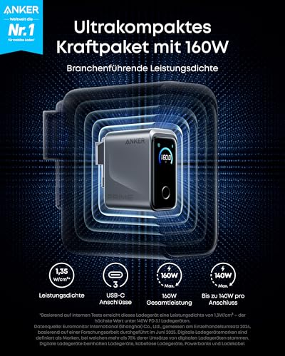 Chargeur Anker Prime (160 W, 3 ports) +PowerBank Anker (25K, 165 W)