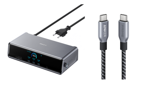 Station d’accueil Anker Prime (14-en-1, triple affichage, DisplayLink) + Anker Prime USB-C auf USB-C Kabel (240W, Upcycled-Flechtdesign, 3 ft)