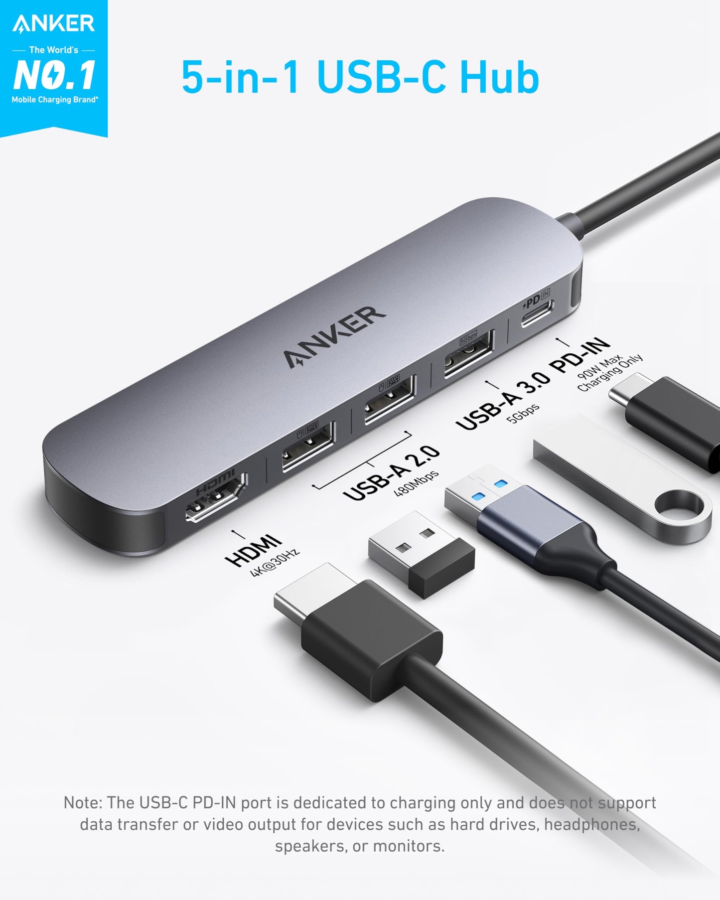 Hub USB-C Anker (5-en-1, 4K HDMI)