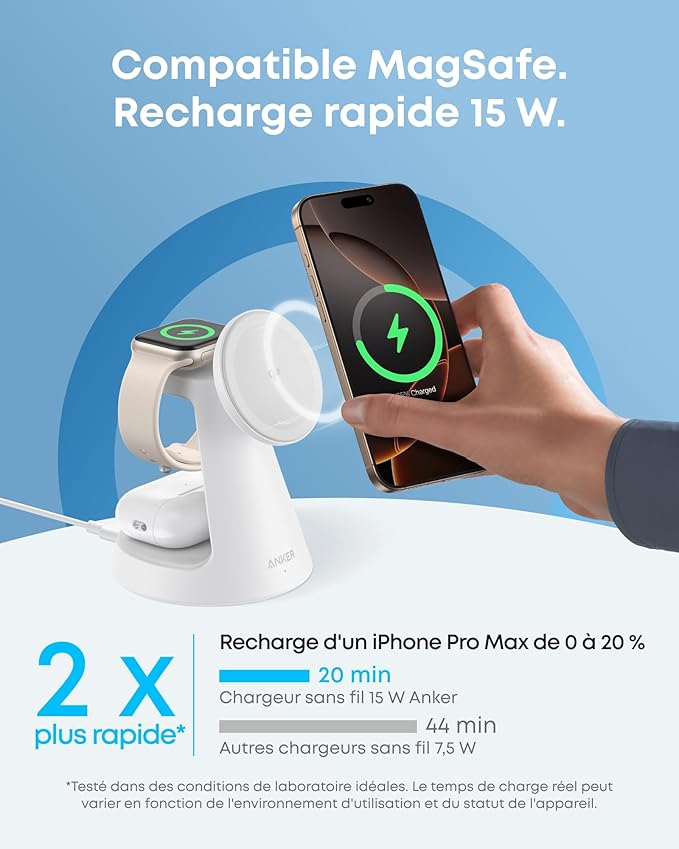 Station de charge sans fil Anker MagGo (3-en-1, station d’accueil)
