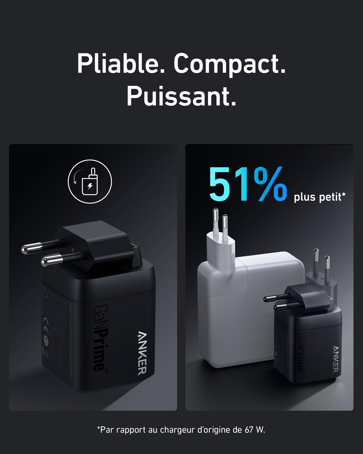 chargeur rapide (3 ports) + Batterie externe Anker Nano (5K)