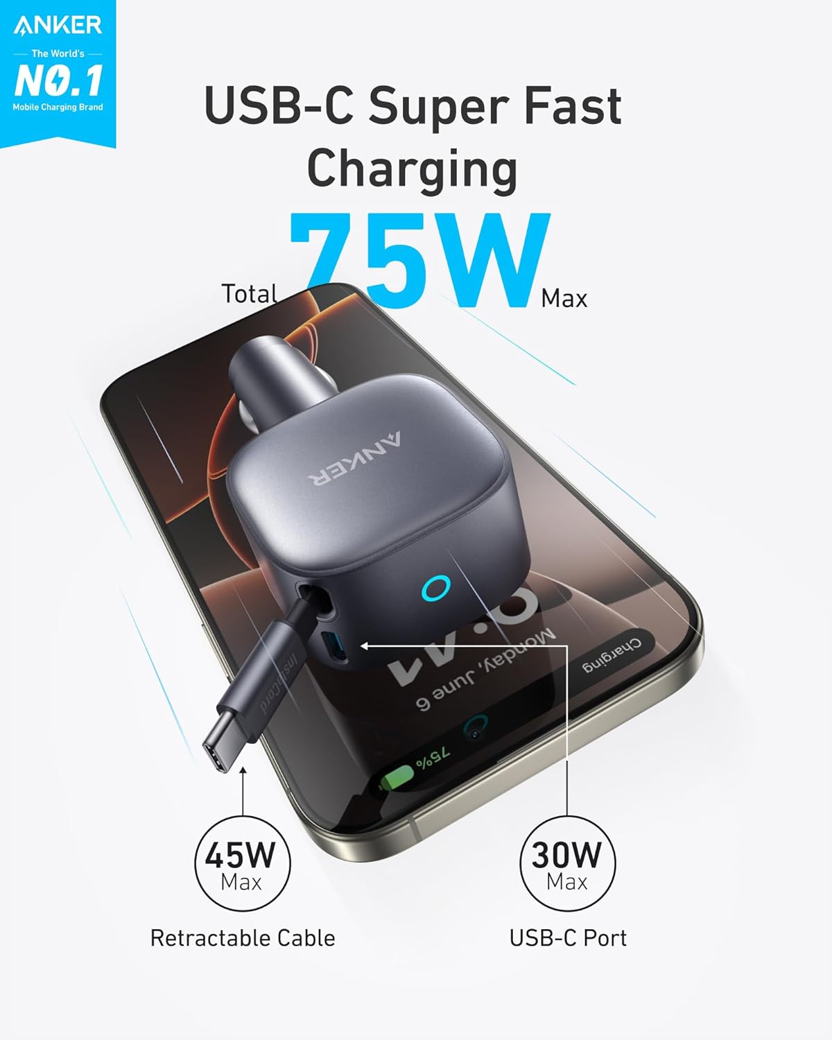 Chargeur allume-cigare Anker Nano (75 W, port USB-C)