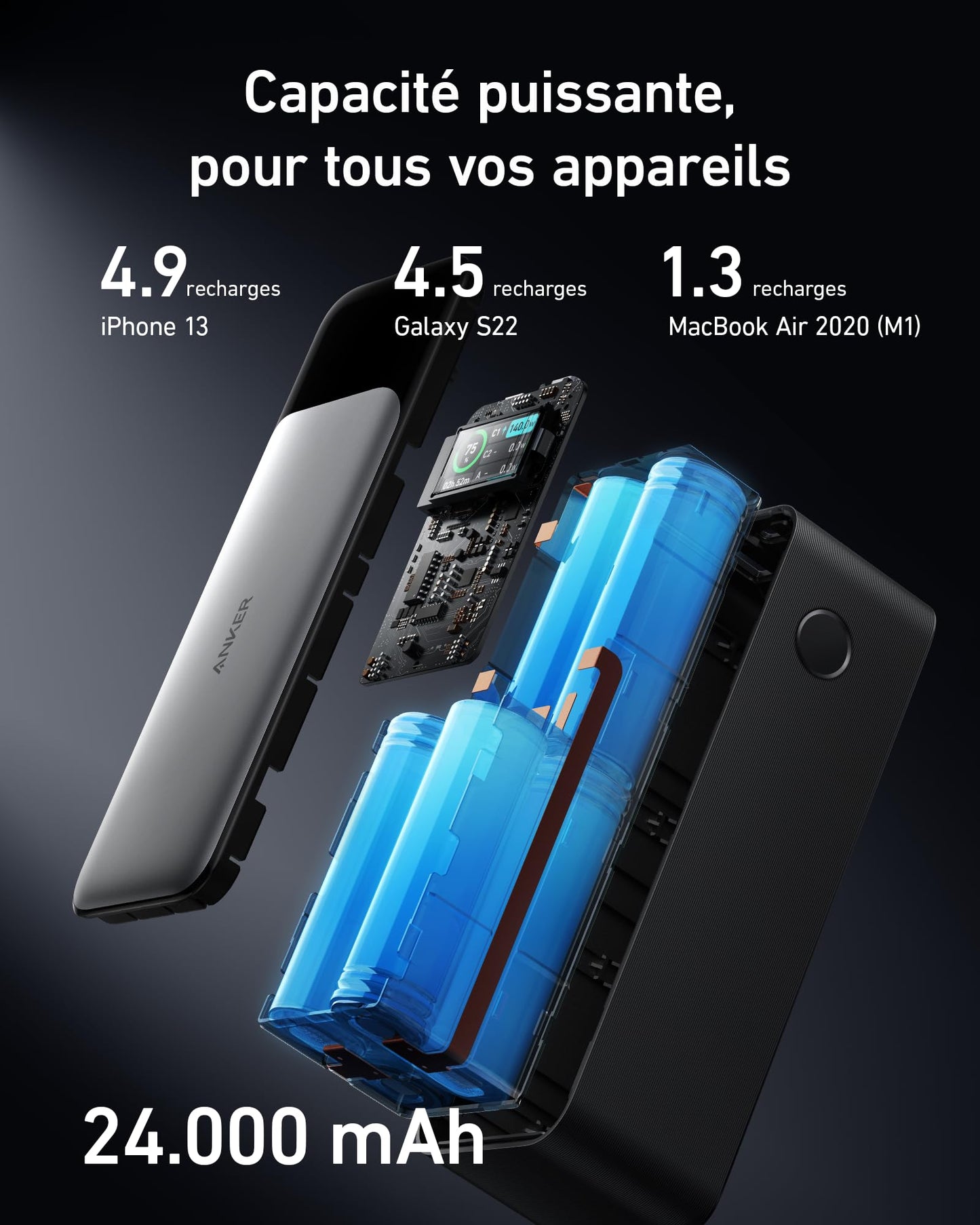 Chargeur Anker 737 (24 000 mAh) + Câble USB-C vers USB-C