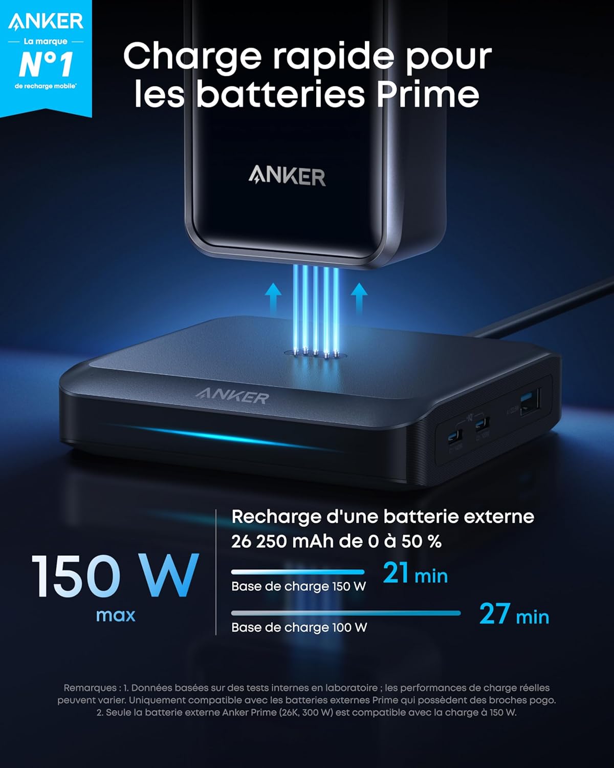 Batterie externe Anker Prime (26K, 300 W) + Base de charge Anker (100 W) pour batterie externe Anker Prime